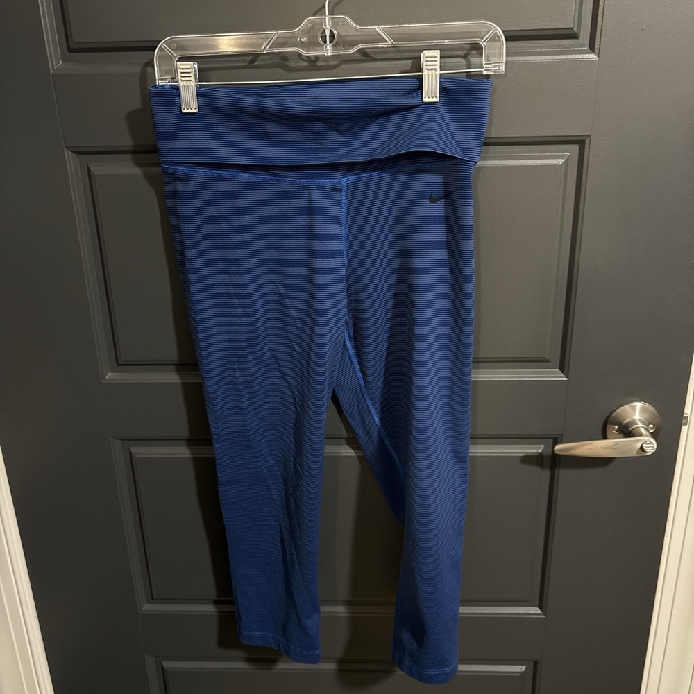Nike blue and black stripe capri leggings